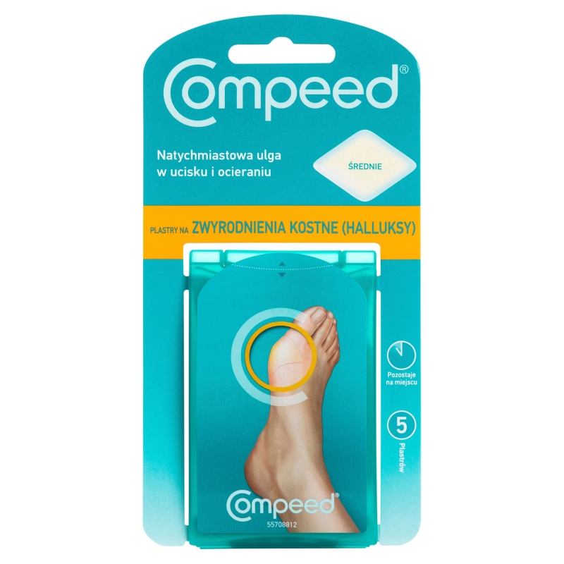 Compeed Plastry na haluksy, uśmierzające ból i ucisk przy zwyrodnieniach kostnych, 5 szt.