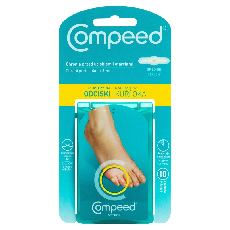 Compeed Plastry na odciski na palce nawilżające zmiękczające i usuwające odcisk, rozmiar średni, 10 szt.