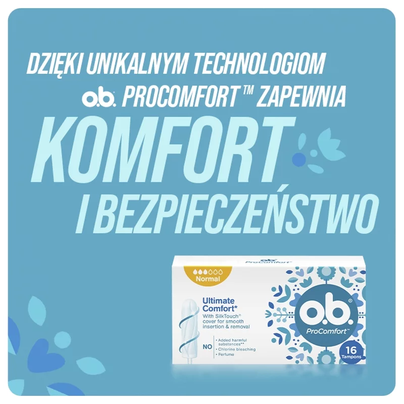Tampony O.B. ProComfort Normal, tampony do łatwej aplikacji, 16 szt.