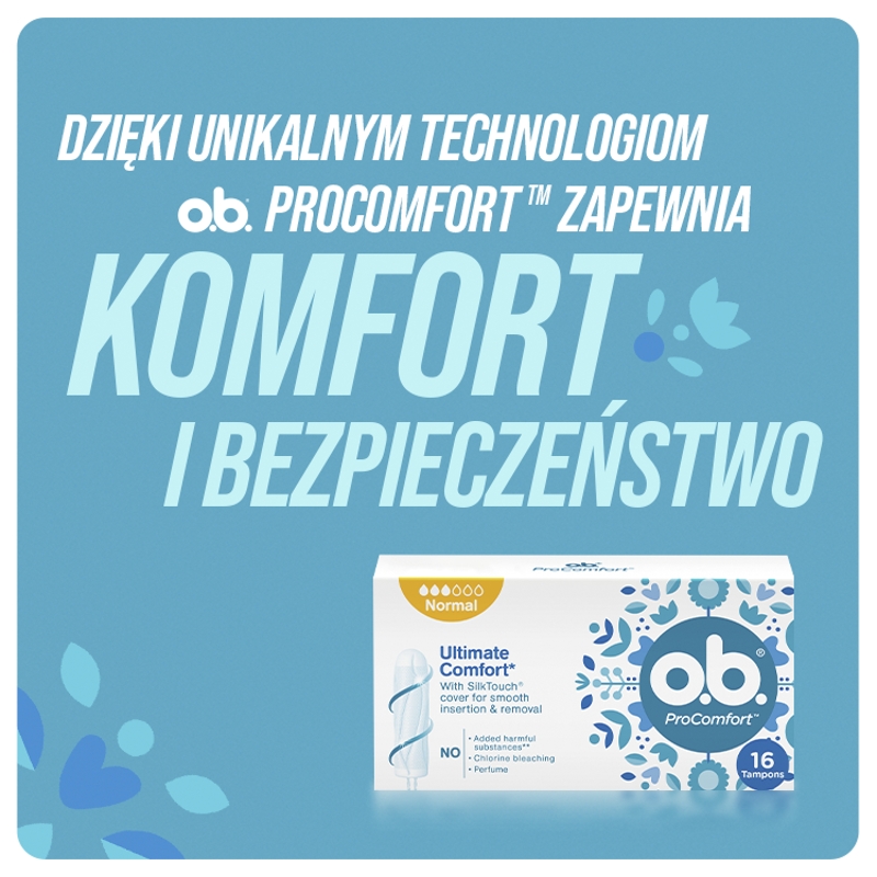 Tampony O.B. ProComfort Normal, tampony do łatwej aplikacji, 16 szt.