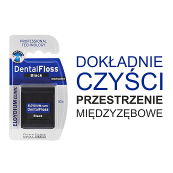 Elgydium Dental Floss, czarna nić dentystyczna, 50 m