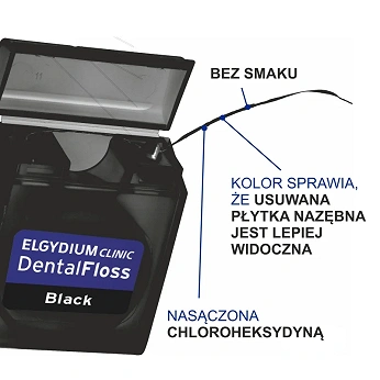 Elgydium Dental Floss, czarna nić dentystyczna, 50 m