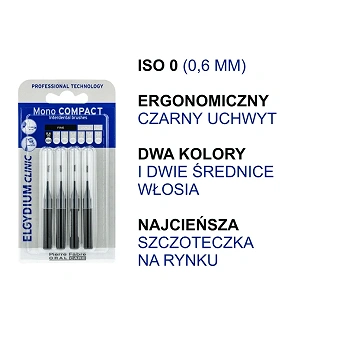 Elgydium Clinic Mono Compact 0, szczoteczka międzyzębowa, czarna, 4 szt.