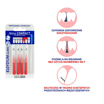 Elgydium Clinic Mono Compact 4, szczoteczki międzyzębowe czerwone, 4 szt.