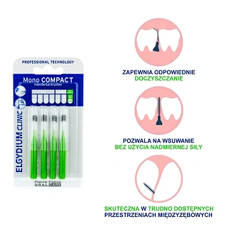 Elgydium Clinic Mono Compact, szczoteczka międzyzębowa zielona 2,2mm, 4 szt.