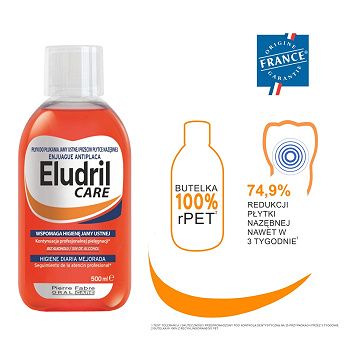 Eludril Care , płyn do płukania zapobiegający odkładaniu się płytki nazębnej, 500 ml