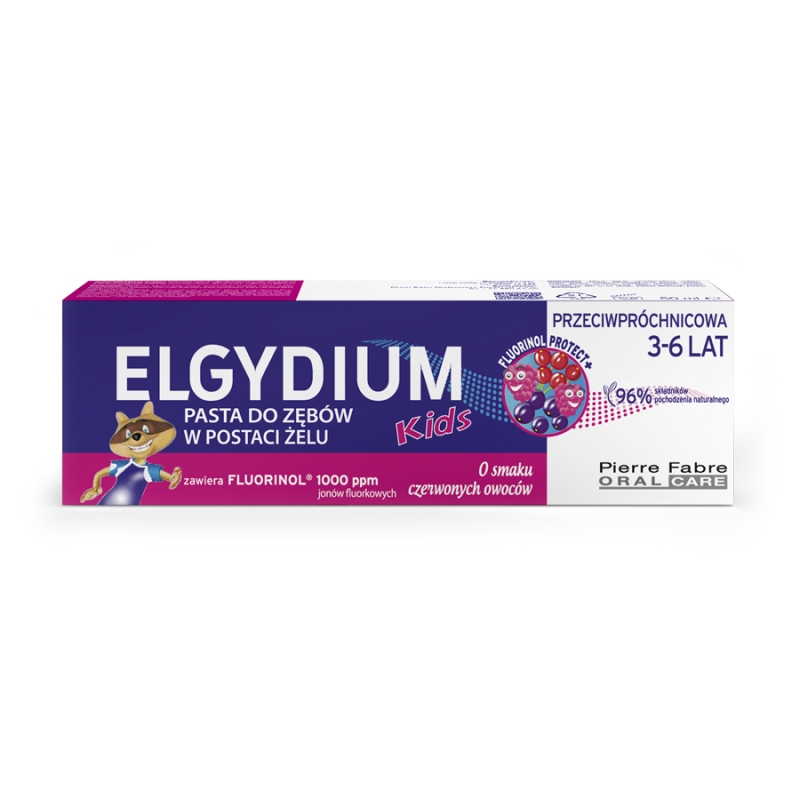 Elgydium Kids Fluorinol Protect+ czerwone owoce, dla dzieci w wieku od 3 do 6 lat, 50 ml