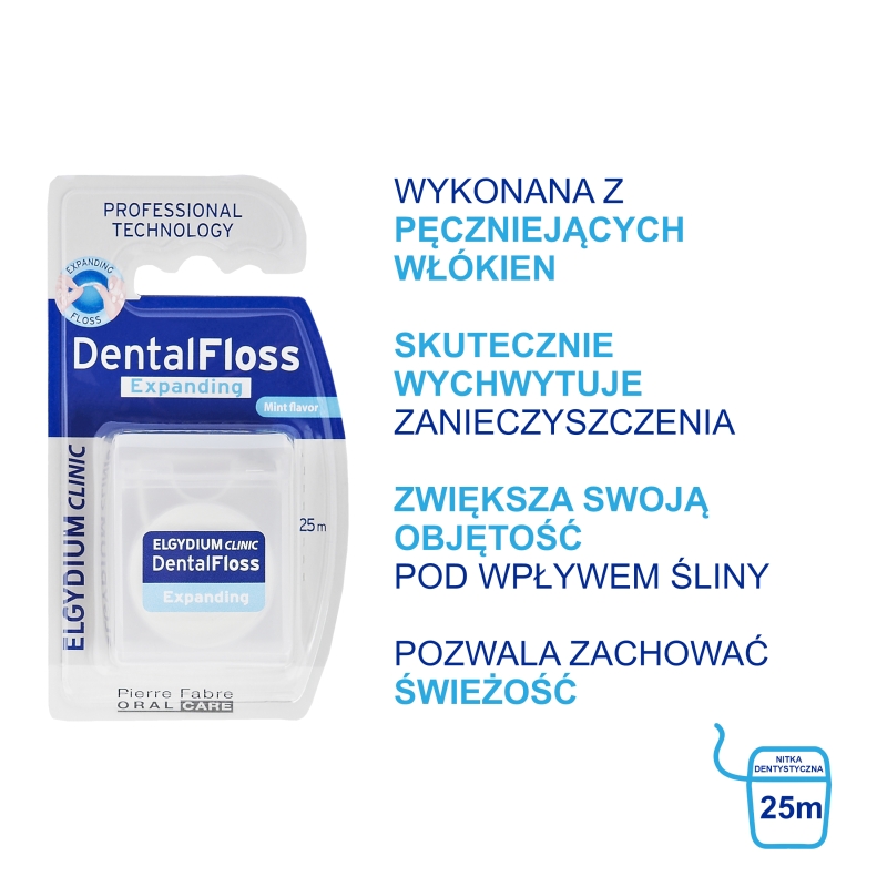 Elgydium, nić dentystyczna pęczniejąca, 25 m