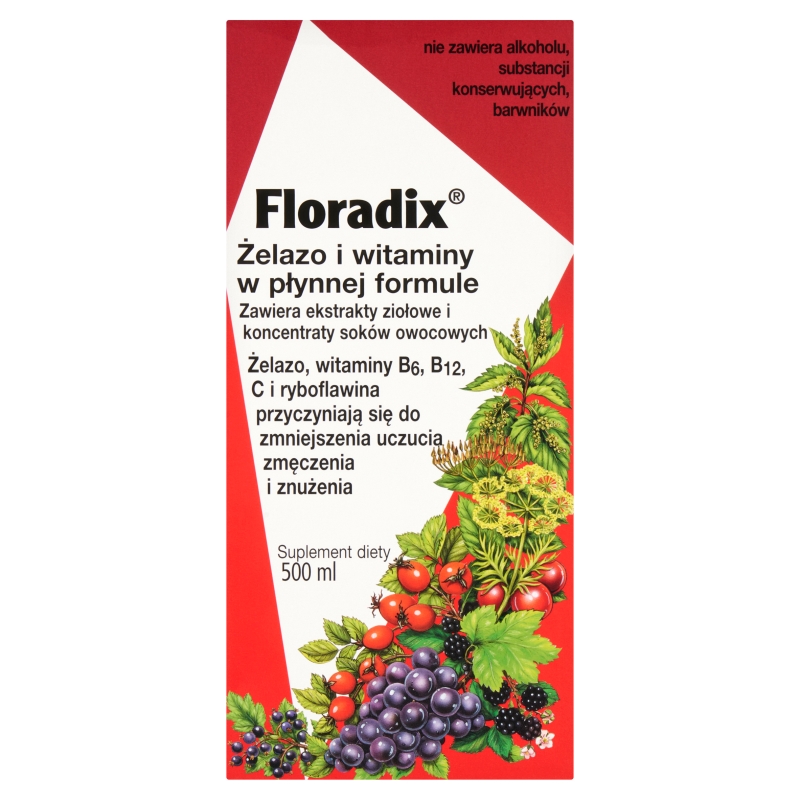 Floradix Żelazo i witaminy , płyn z żelazem, 500 ml