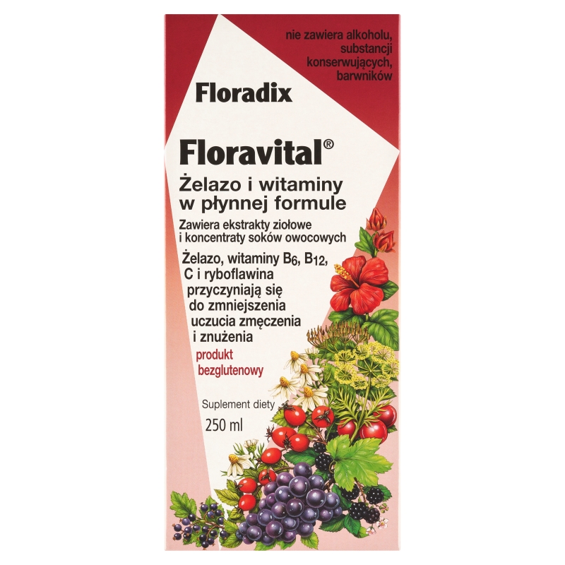 Floradix Floravital  płyn z żelazem i witaminami z grupy B, bezglutenowy, 250 ml    
