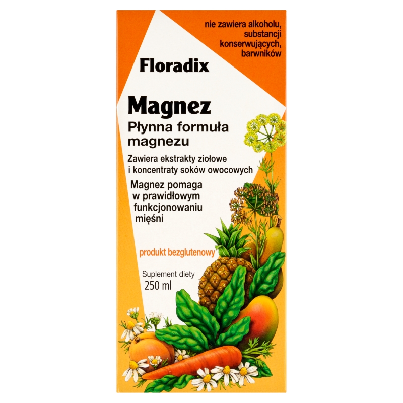 Floradix Magnez, płyn z magnezem, bezglutenowy, 250 ml