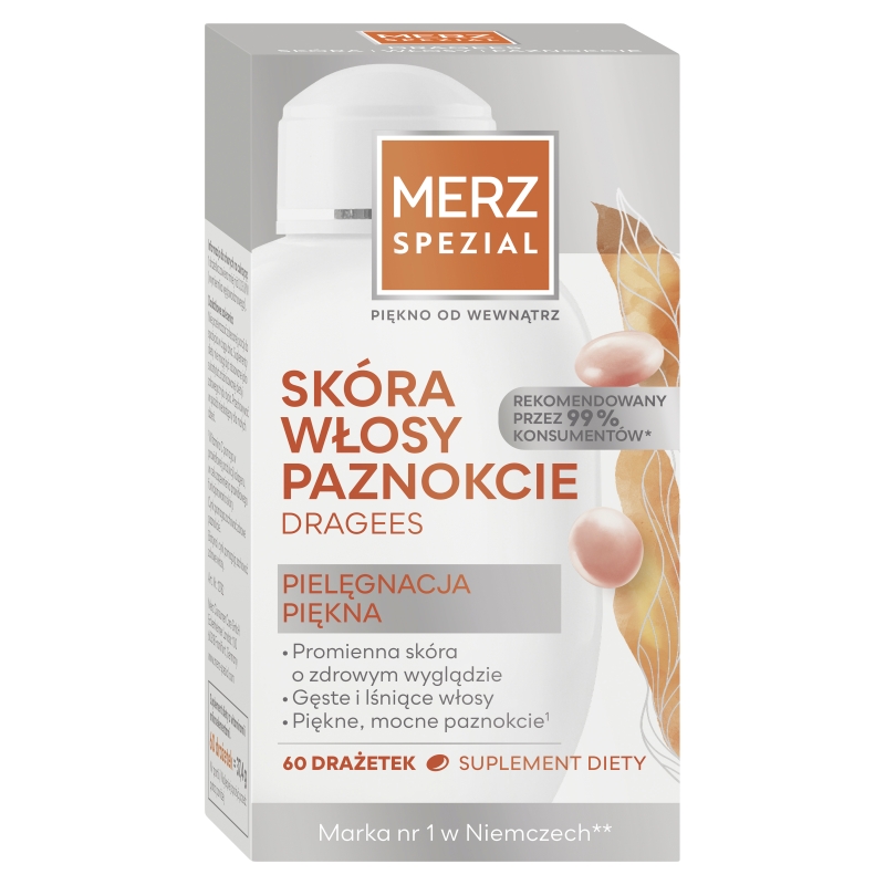 Merz Spezial Dragees drażetki zawierające witaminy i minerały przynoszące korzyści dla włosów, skóry i paznokci, 60 szt.