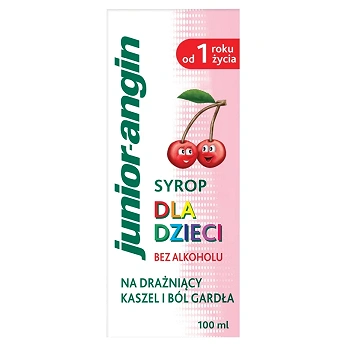 Junior-Angin, syrop na kaszel i ból gardła smak czereśniowy, 100 ml