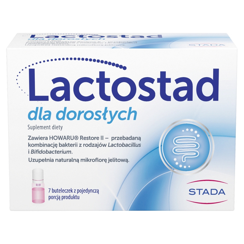 Lactostad dla dorosłych, płyn na przywrócenie i utrzymanie prawidłowej flory bakteryjnej, 7 ampułek x 7 ml