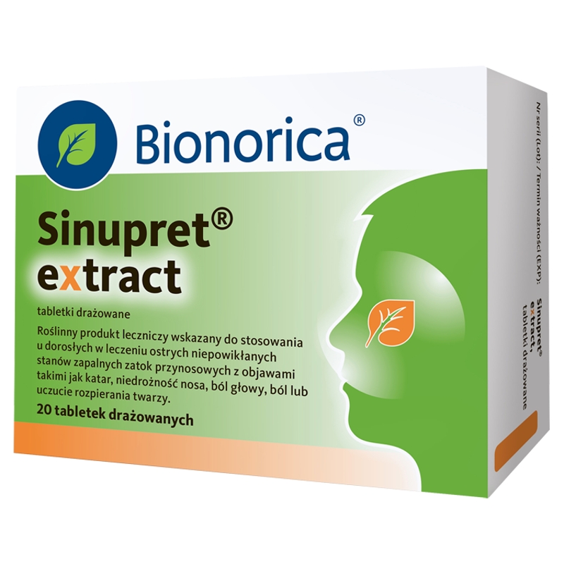 Sinupret extract, tabletki wspomagające w ostrych i przewlekłych stanach zapalnych zatok, 20 szt.