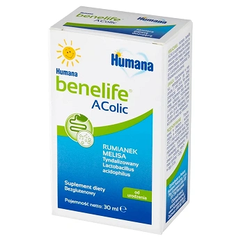 Humana benelife AColic, płyn z rumiankiem i melisą wspomagającymi w kolkach u dzieci, 30 ml
