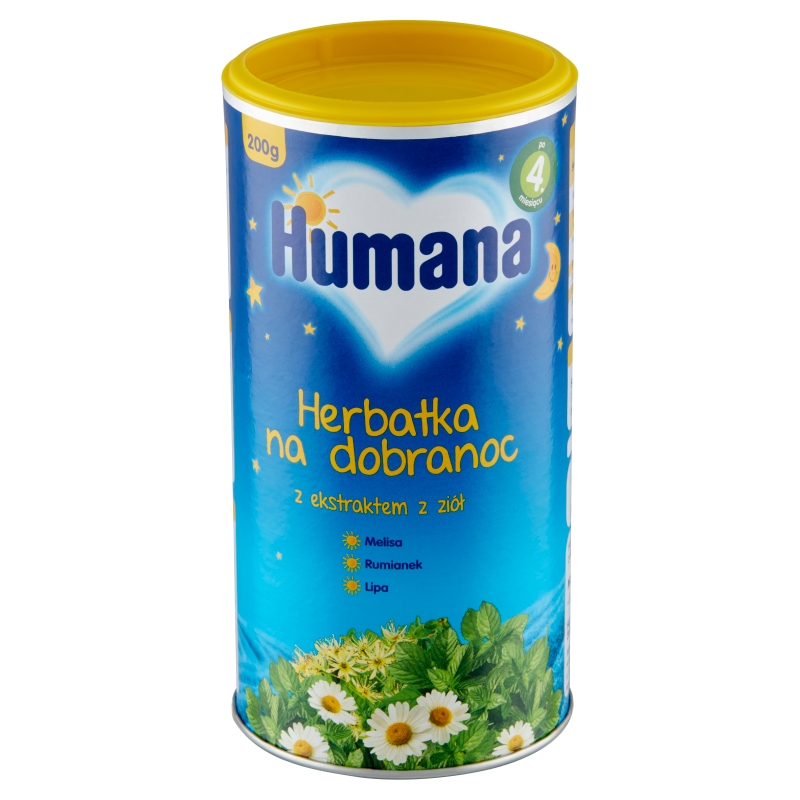 Humana Herbatka Na Dobranoc , kompozycja ziół zawierająca melisę, rumianek, lipę dla niemowląt, 200 g