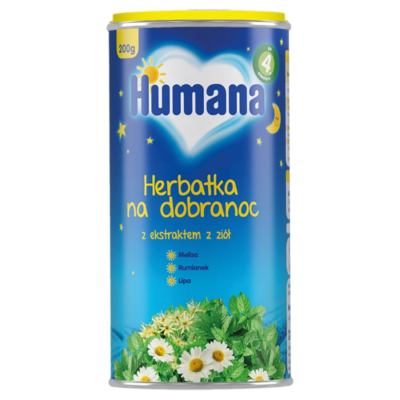 Humana Herbatka Na Dobranoc  kompozycja ziół zawierająca melisę, rumianek, lipę dla niemowląt, 200 g