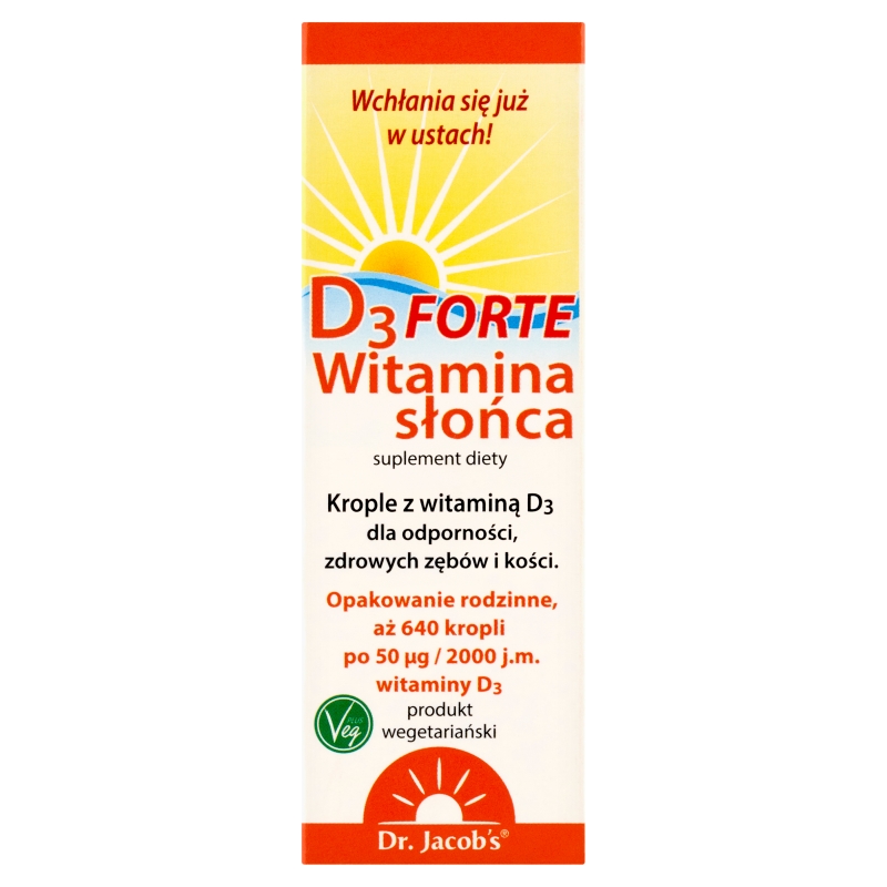 Dr. Jacobs Witamina D3 Forte krople ze składnikami wspierającymi odporność, zdrowe zęby i kości, 20 ml