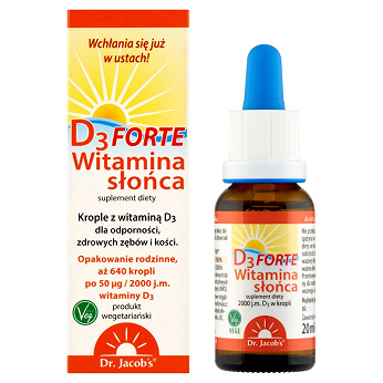 Dr. Jacobs Witamina D3 Forte, krople ze składnikami wspierającymi odporność, zdrowe zęby i kości, 20 ml