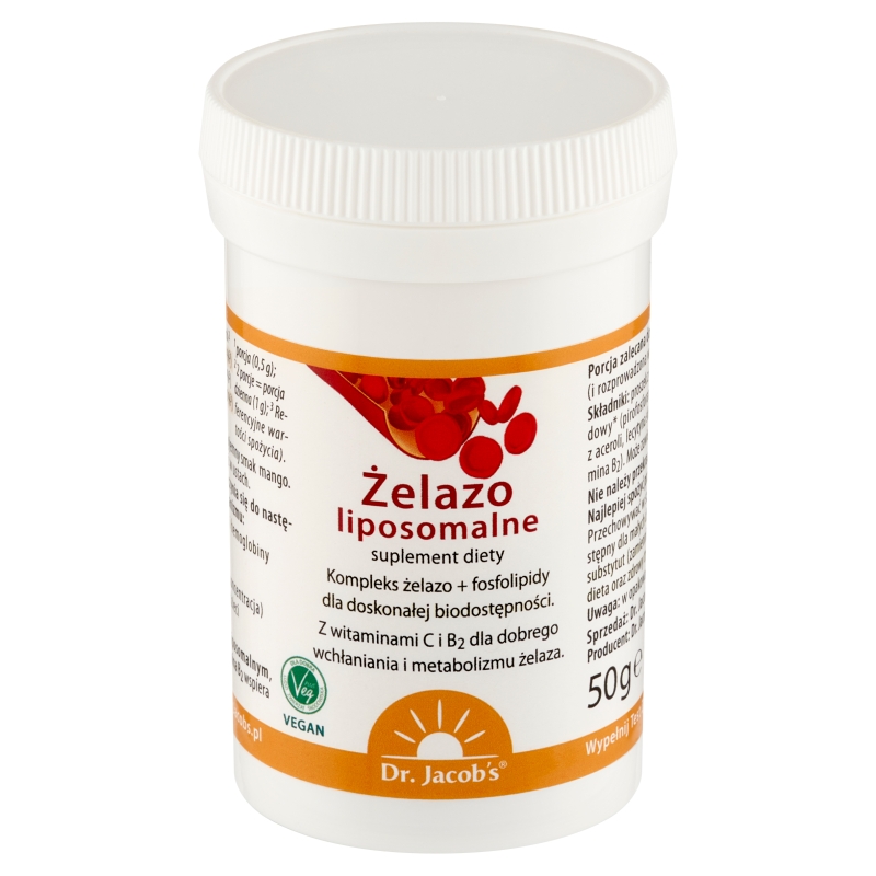 Dr. Jacob’s Żelazo liposomalne, proszek z witaminami C i B2, 64 g