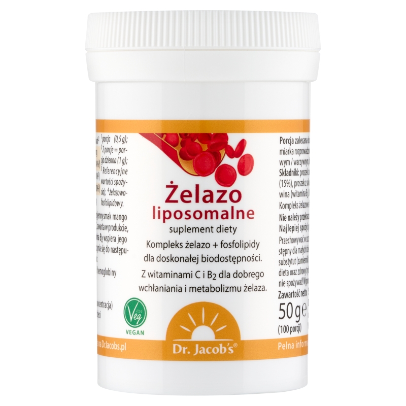 Dr. Jacob’s Żelazo liposomalne, proszek z witaminami C i B2, 64 g