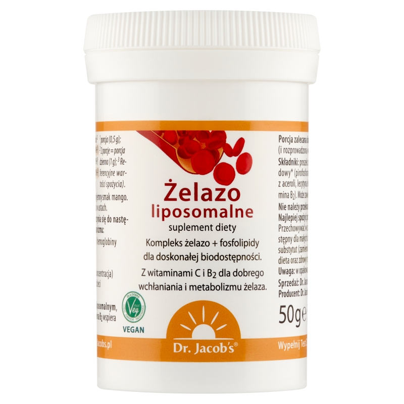 Dr. Jacob’s Żelazo liposomalne, proszek z witaminami C i B2, 64 g