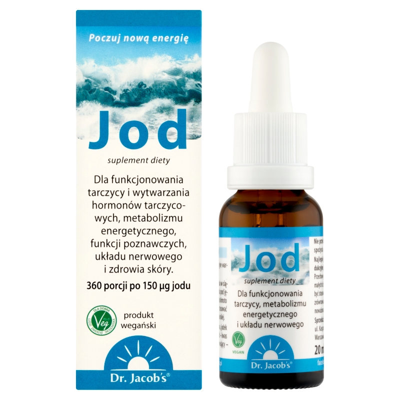 Dr. Jacob's Jod, krople zawierające jod wspomagający prawidłowe funkcjonowanie tarczycy, 20 ml
