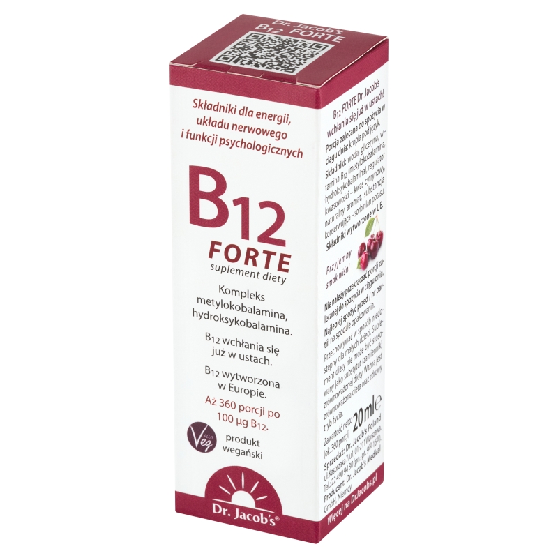 Dr.Jacob's B12 Forte, krople ze składnikami wspomagającymi układ nerwowy i funkcje psychologiczne, 20 ml