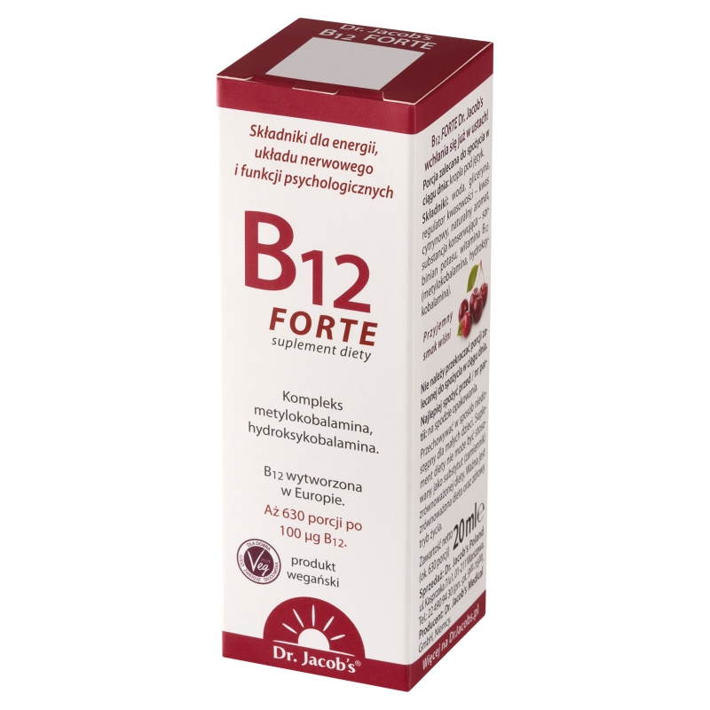 Dr.Jacob's B12 Forte, krople ze składnikami wspomagającymi układ nerwowy i funkcje psychologiczne, 20 ml