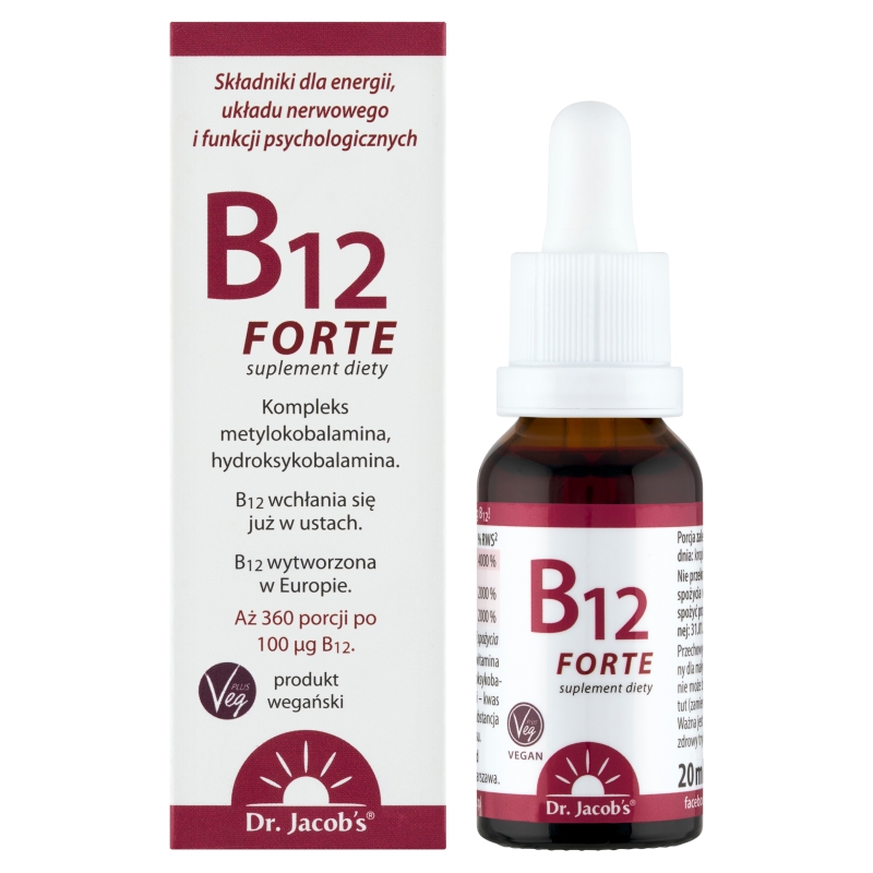 Dr.Jacob's B12 Forte, krople ze składnikami wspomagającymi układ nerwowy i funkcje psychologiczne, 20 ml