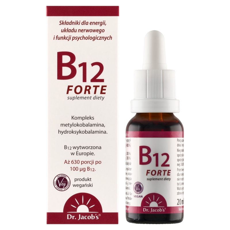 Dr.Jacob's B12 Forte, krople ze składnikami wspomagającymi układ nerwowy i funkcje psychologiczne, 20 ml