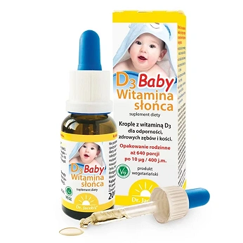 Dr.Jacobs Witamina słońca D3 Baby, krople ze składnikami wspierającymi odporność, zdrowe zęby i kości, 20 ml