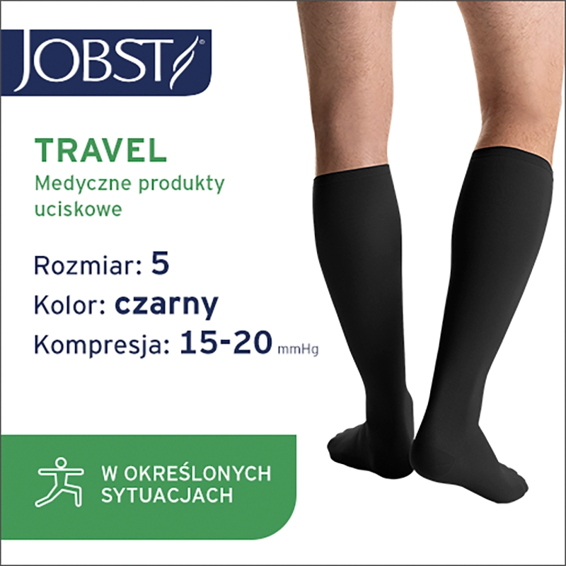 JOBST Travel, podkolanówki uciskowe dla podróżujących 15-20mmHg rozmiar 5 czarne, 1 para