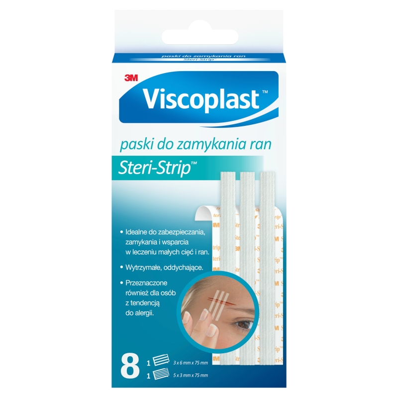 Steri Strip Paski do zamykania ran , białe: 3 x 75 mm - 5 szt. + 6 x 75 mm - 3 szt.