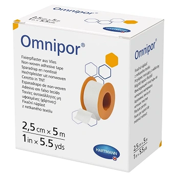Plaster OMNIPOR, włókninowy na kółku, 2,5 cm x 5 m