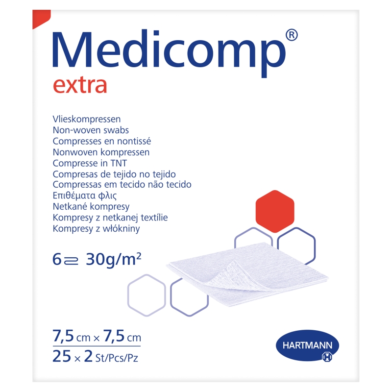 Kompresy MEDICOMP EXTRA  6-warstwowe jałowe, 7,5 x 7,5 cm, 50 szt.