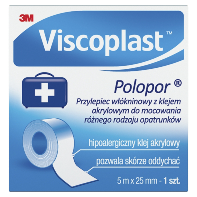 Viscoplast Polopor, przylepiec włókninowy, hipoalergiczny, 5 m x 25 mm, 1 szt.