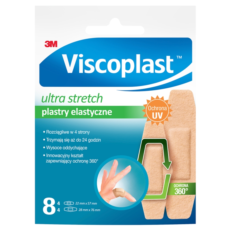 Viscoplast Ultra Stretch  plastry elastyczne oddychające, 4 szt. 22 x 57 mm, 4 szt. 28 x 76 mm, 8 szt.