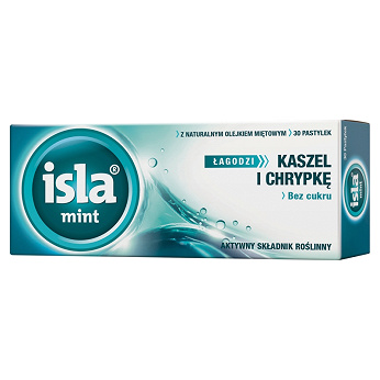 Isla - Mint, pastylki łagodzące kaszel, chrypkę z olejkiem miętowym, 30 szt.