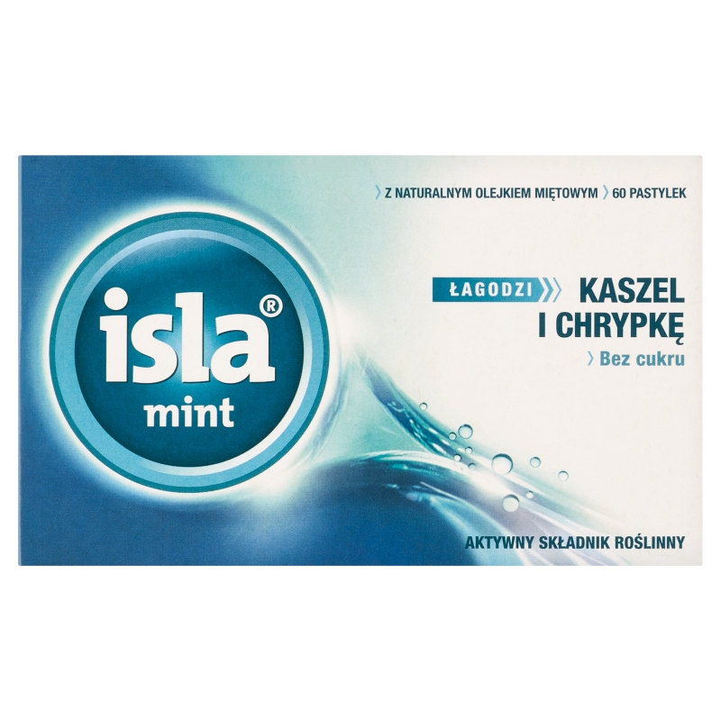 Isla-Mint , pastylki do ssania na ból gardła i chrypkę z naturalnym olejkiem miętowym, 60 szt.