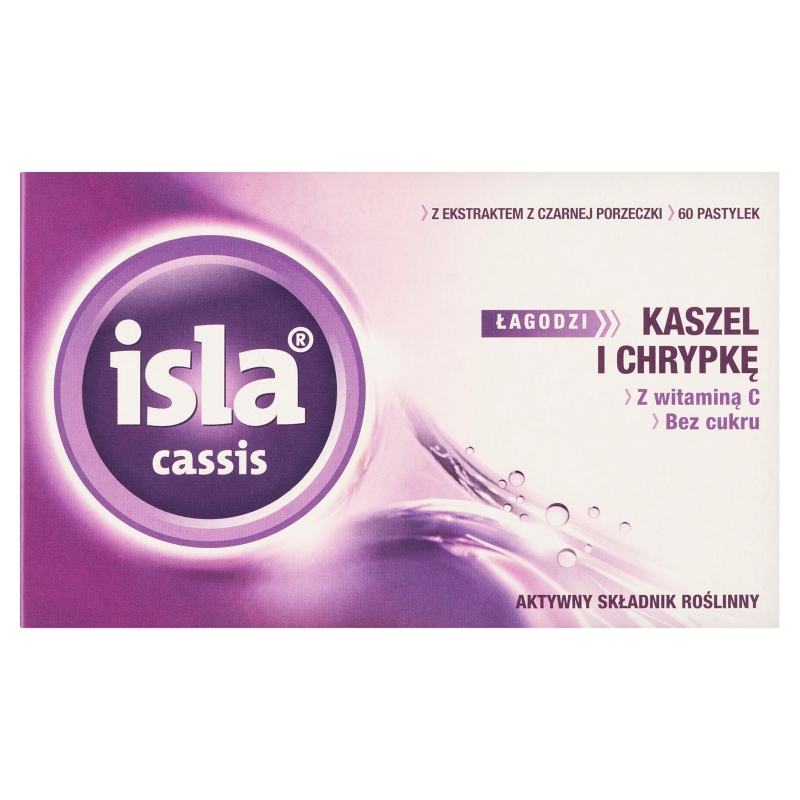 Isla - Cassis pastylki do ssania na kaszel i chrypkę o smaku porzeczkowym, 60 szt.
