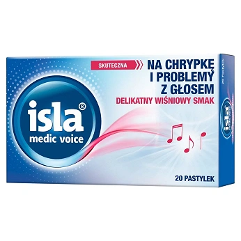 Isla medic voice , pastylki na chrypkę i problemy z głosem o smaku wiśniowym, 20 szt.