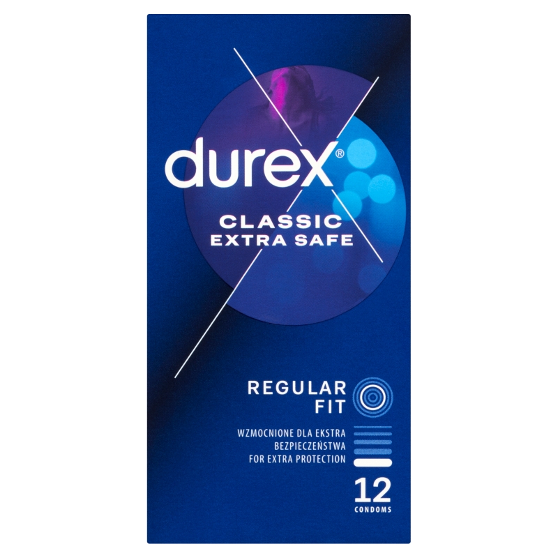 Durex Extra Safe, prezerwatywa odrobinę grubsza z większą ilością żelu nawilżającego, 12 szt.