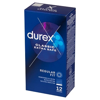 Durex Extra Safe, prezerwatywa odrobinę grubsza z większą ilością żelu nawilżającego, 12 szt.
