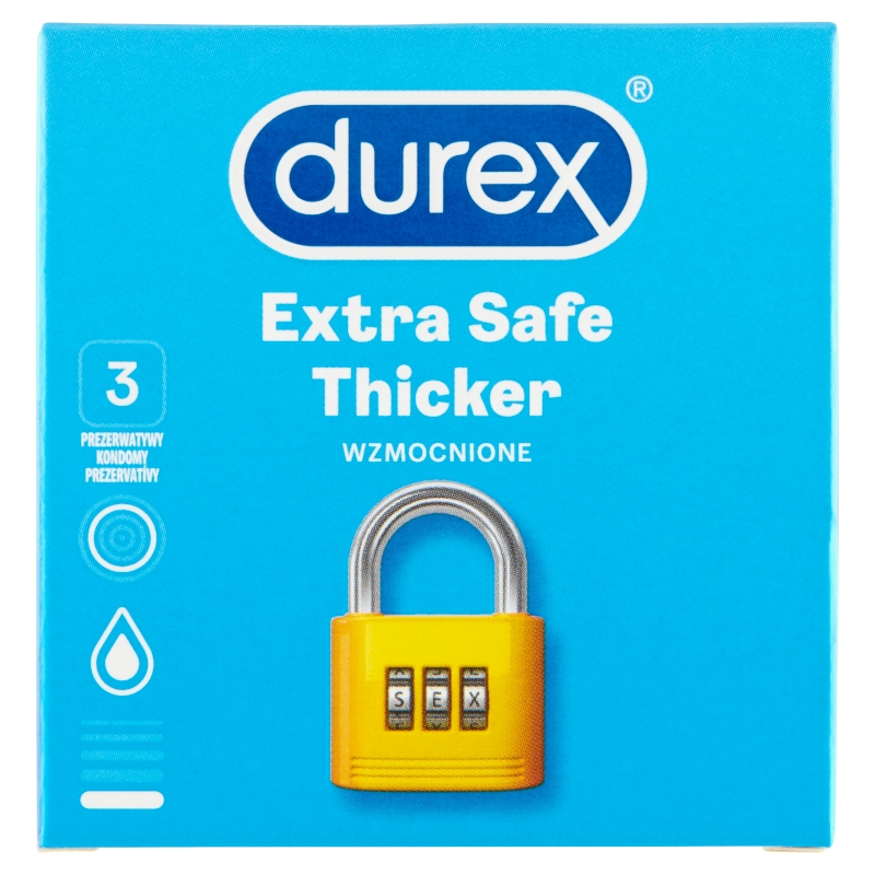 Durex Extra Safe, prezerwatywa odrobinę grubsza z większą ilością żelu nawilżającego, 3 szt.