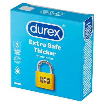 Durex Extra Safe, prezerwatywa odrobinę grubsza z większą ilością żelu nawilżającego, 3 szt.