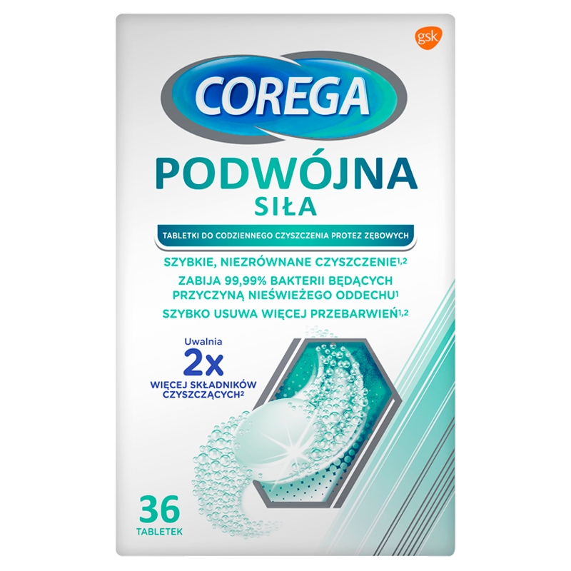 Corega Podwójna siła, tabletki do czyszczenia protez zębowych, 36 szt.