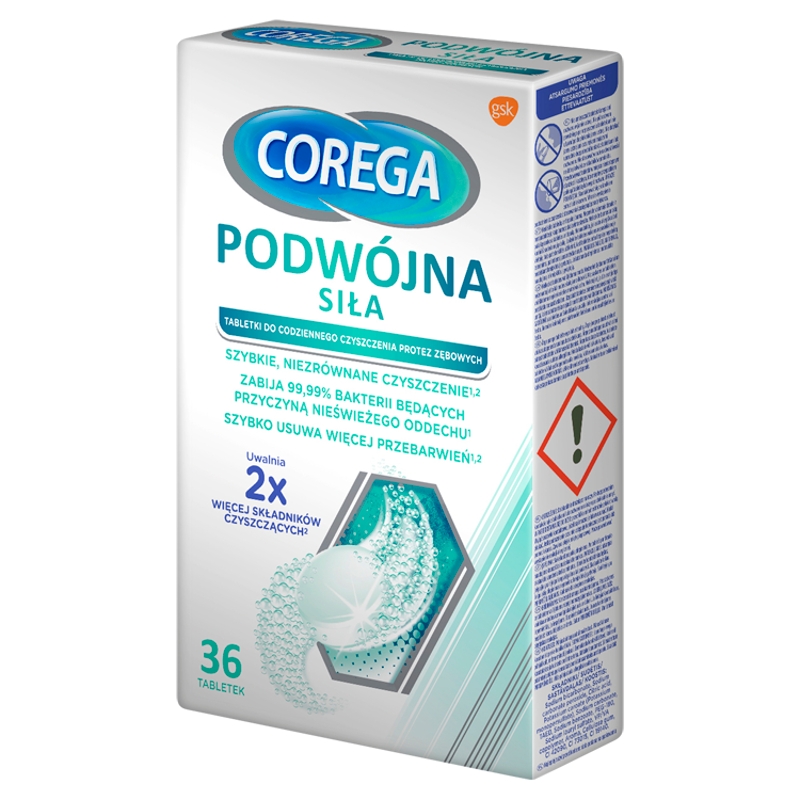 Corega Podwójna siła, tabletki do czyszczenia protez zębowych, 36 szt.