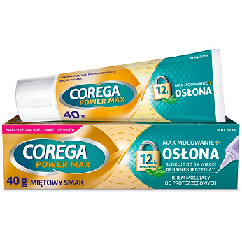 Corega Max Mocowanie + Osłona , krem mocujący do protez zębowych o miętowym smaku, 40 g